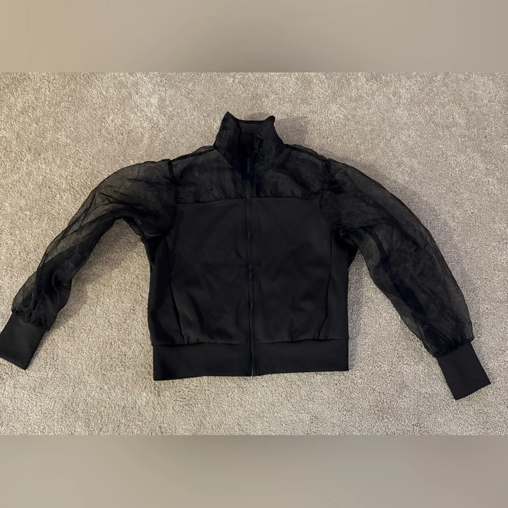 Zara Sheer Sleeve Tulle & Neoprene Bomber Jacket Black Rare Lightweight Sz S - Picture 7 of 10